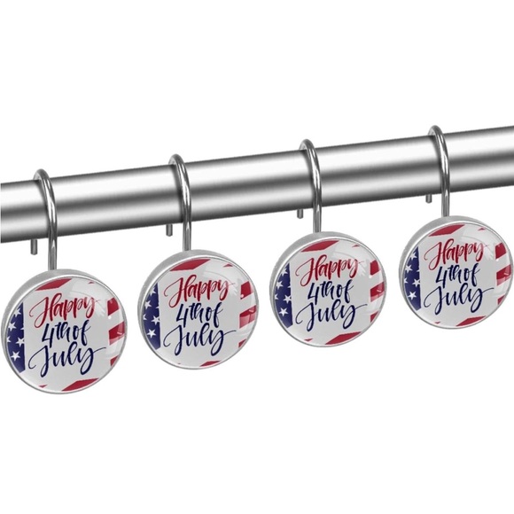 Shower Curtain Hooks Set of 12, Happy 4th of July, Crystal Glass - Picture 2 of 3
